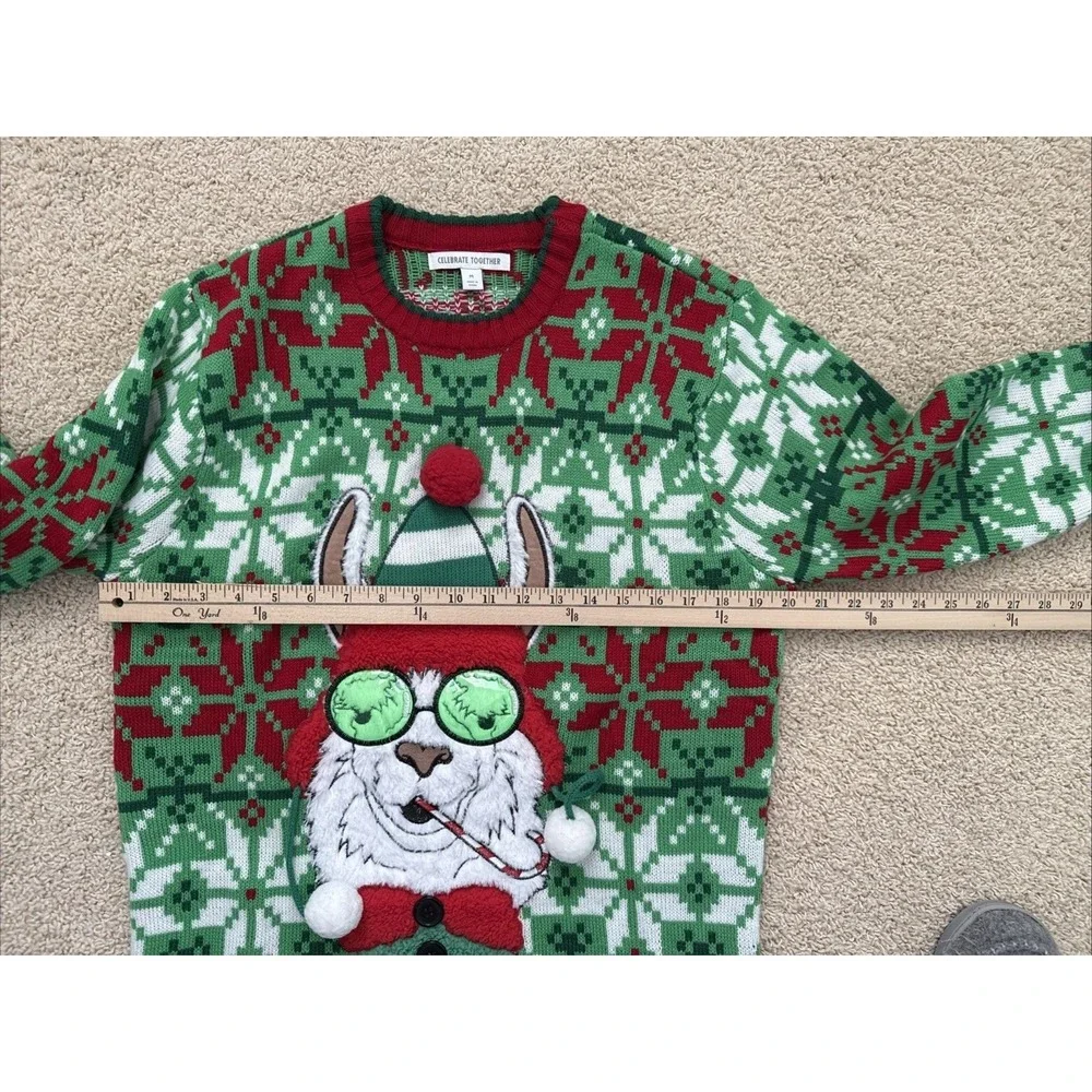 Celebrate Together LLama‎ Christmas Sweater Size Medium Green Ugly Party Novelty